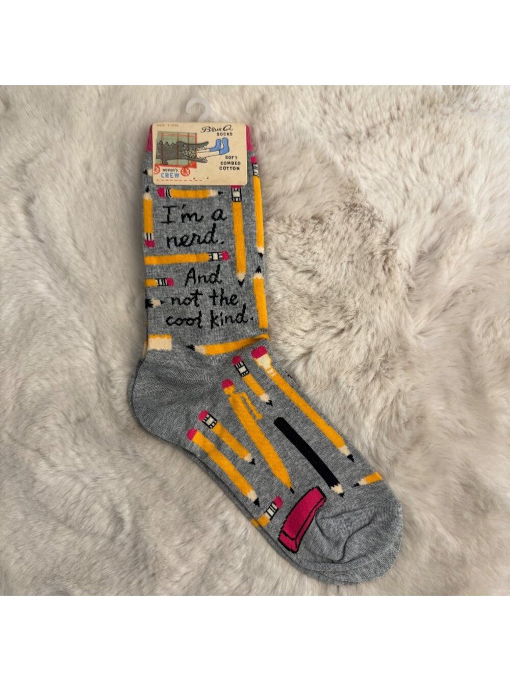 Blue Q Womens "I'm A Nerd, And Not The Cool Kind" Crew Socks sz 5-10